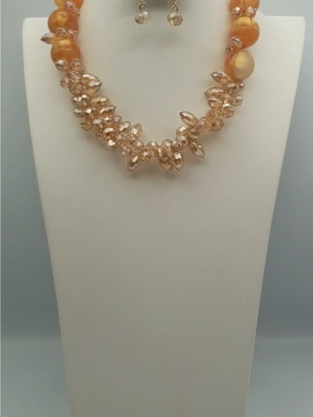 Elegant Peach Crystal Cluster Necklace and Earring Set